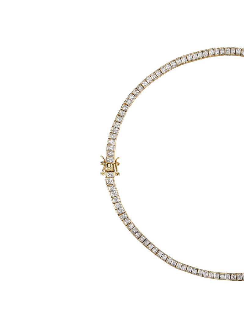 DORSEY PRINCESS CUT, LAB-GROWN WHITE SAPPHIRE GOLD RIVIÈRE NECKLACE