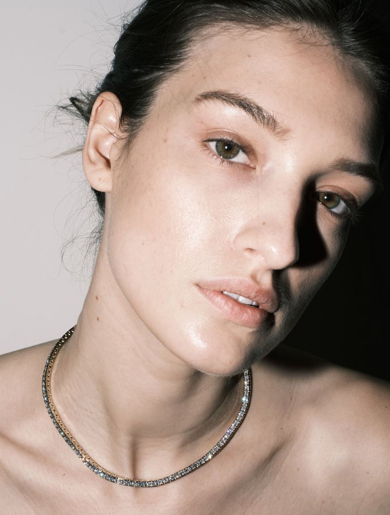 DORSEY PRINCESS CUT, LAB-GROWN WHITE SAPPHIRE GOLD RIVIÈRE NECKLACE