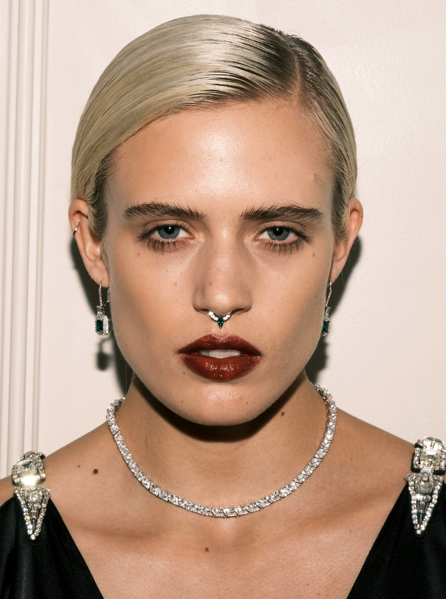 DORSEY PAVÉ AND EMERALD PEAR CENTER SEPTUM CUFF, SILVER