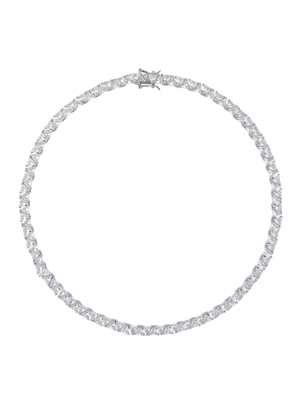 THEODORA DOUBLE TRILLION, LAB-GROWN WHITE SAPPHIRE SILVER RIVIÈRE NECKLACE