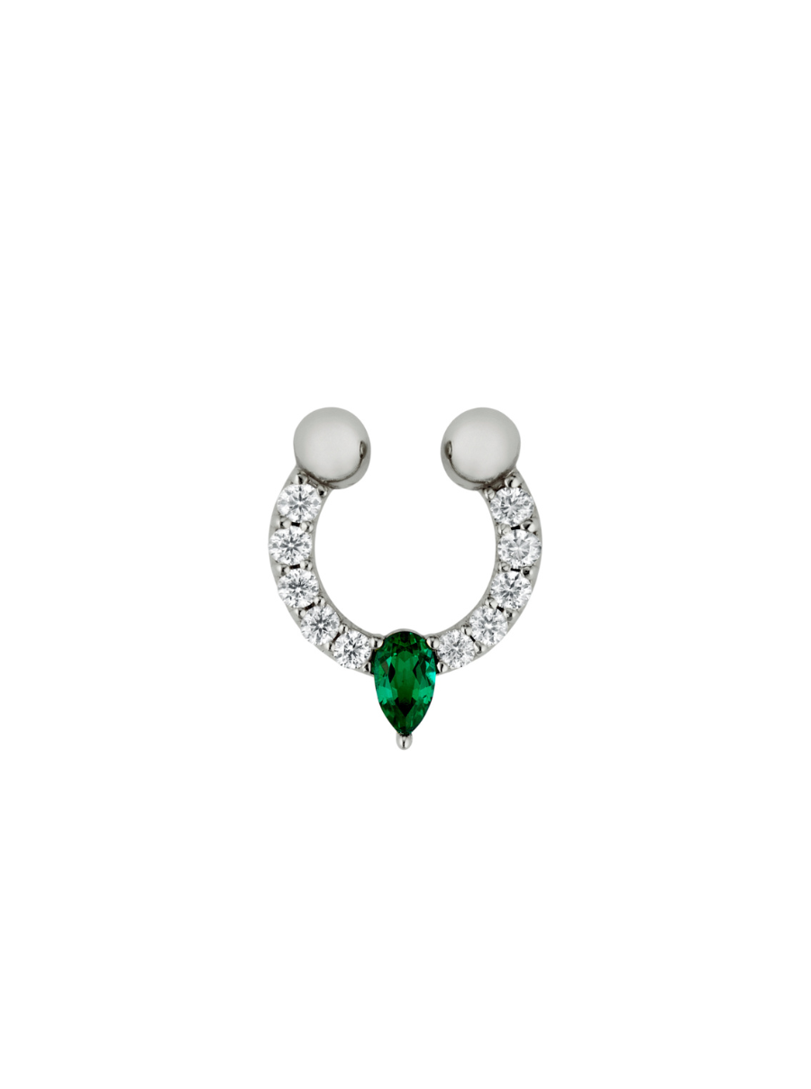 DORSEY PAVÉ AND EMERALD PEAR CENTER SEPTUM CUFF, SILVER