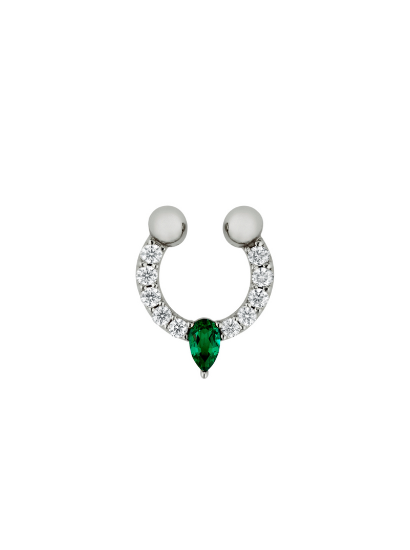 DORSEY PAVÉ AND EMERALD PEAR CENTER SEPTUM CUFF, SILVER