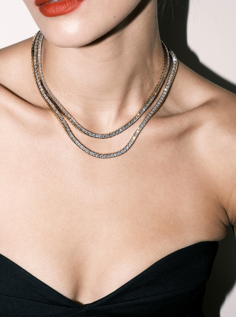 DORSEY PRINCESS CUT, LAB-GROWN WHITE SAPPHIRE GOLD RIVIÈRE NECKLACE
