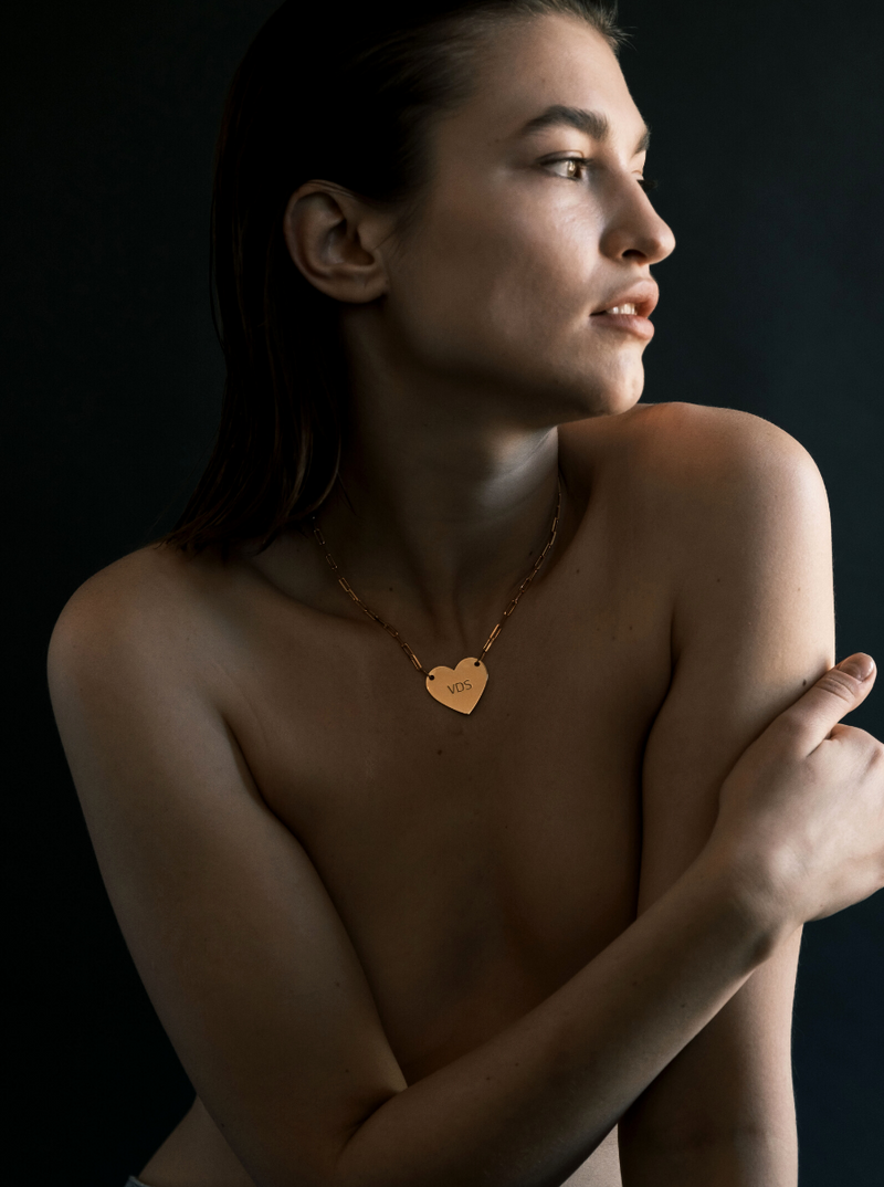 LARGE HEART ID NECKLACE, GOLD